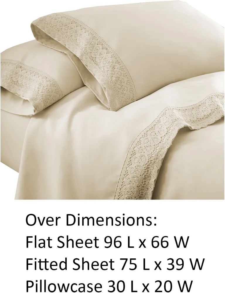 Udine 3 Piece Twin Size Microfiber Sheet Set with Crochet lace The Urban Port Photo 3