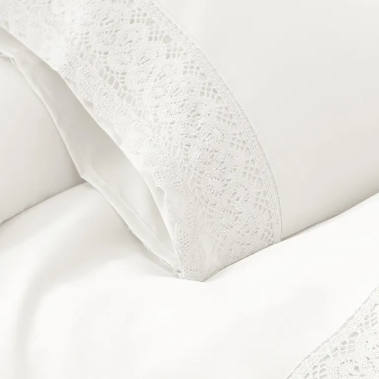 Udine 3 Piece Twin Size Sheet Set with Crochet Lace The Urban Port Photo 2