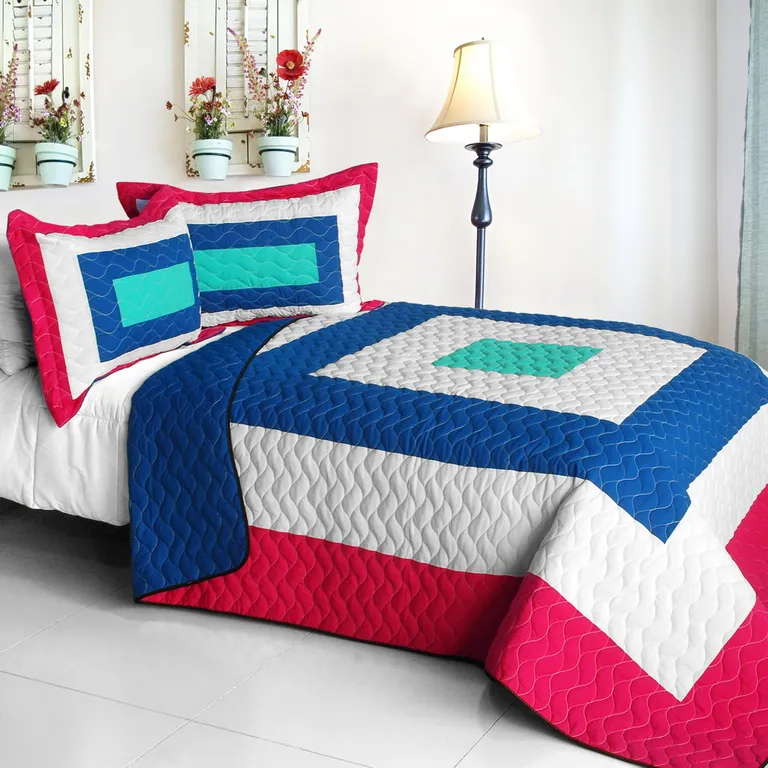 Universe's Passion - Vermicelli-Quilted Patchwork Geometric Quilt Set Full/Queen Photo 1