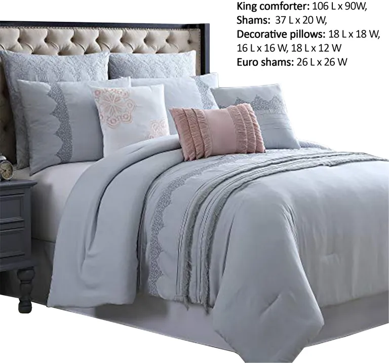 Valletta 8 Piece King Comforter Set with Embroidery and Pleats The Urban Port Photo 2