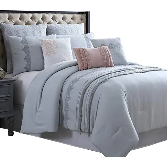Valletta 8 Piece King Comforter Set with Embroidery and Pleats The Urban Port Photo 1