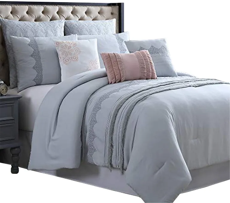 Valletta 8 Piece Queen Comforter Set with Embroidery and Pleats The Urban Port Photo 1