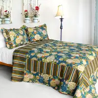 Photo of Vintga Style - Cotton 3PC Vermicelli-Quilted Patchwork Quilt Set (Full/Queen Size)