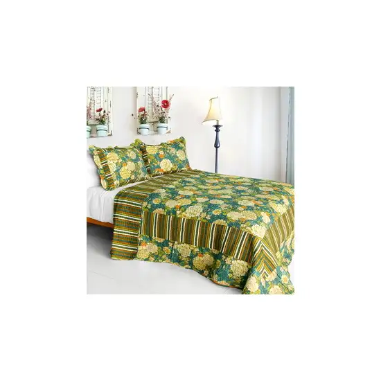 Vintga Style -  Cotton 3PC Vermicelli-Quilted Patchwork Quilt Set (Full/Queen Size) Photo 2