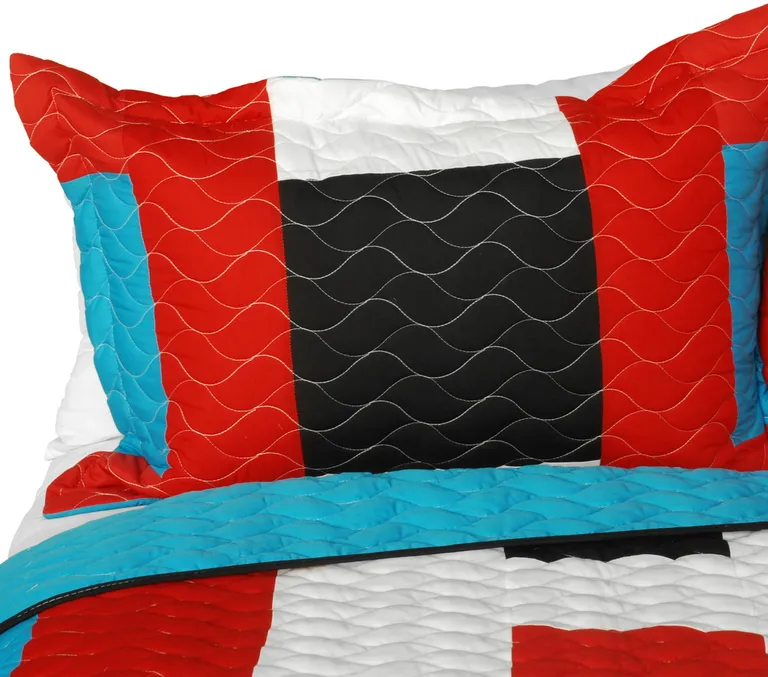 Vital Vibrations - Vermicelli-Quilted Patchwork Geometric Quilt Set Full/Queen Photo 2