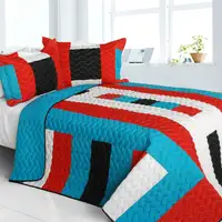 Photo of Vital Vibrations - Vermicelli-Quilted Patchwork Geometric Quilt Set Full/Queen