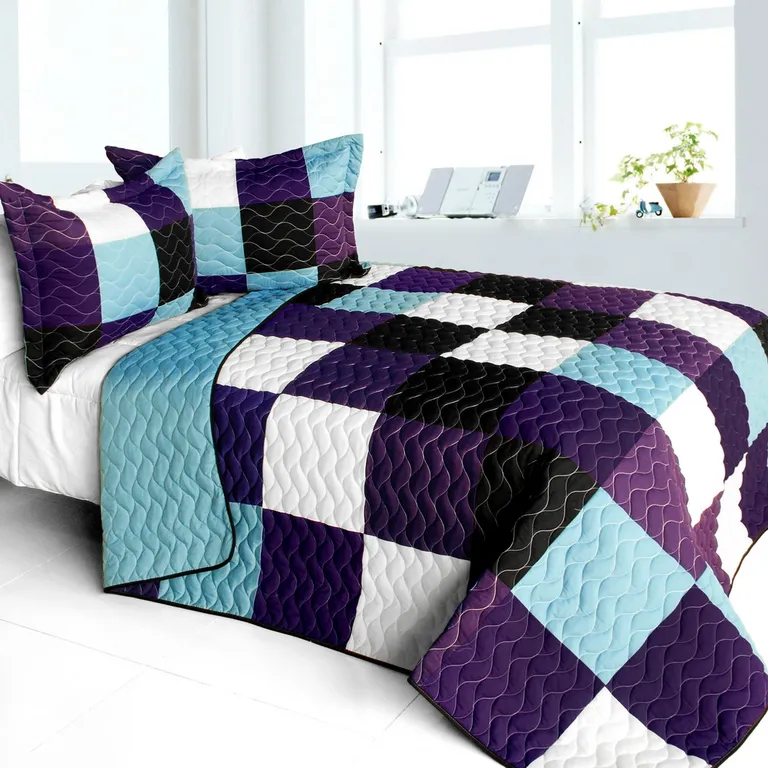 Voilet Diamonds - 3PC Vermicelli - Quilted Patchwork Quilt Set (Full/Queen Size) Photo 1