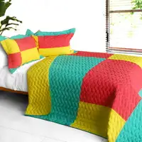Photo of Waiting for Amore - 3PC Vermicelli-Quilted Patchwork Quilt Set (Full/Queen Size)