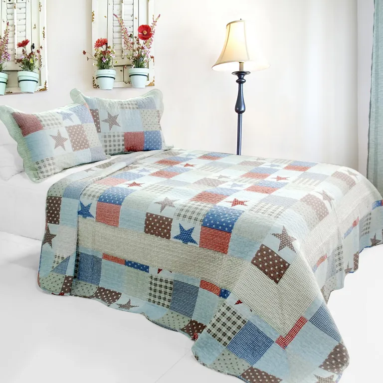 Wave Point of Stars - 3PC Cotton Vermicelli-Quilted Printed Quilt Set (Full/Queen Size) Photo 3