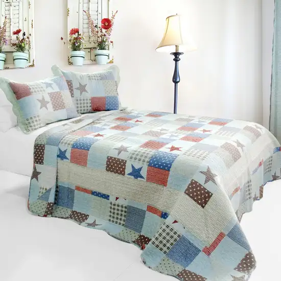 Wave Point of Stars -  3PC Cotton Vermicelli-Quilted Printed Quilt Set (Full/Queen Size) Photo 3