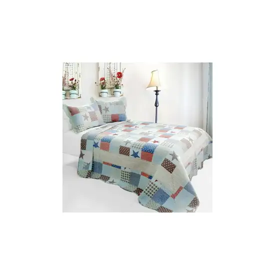 Wave Point of Stars -  3PC Cotton Vermicelli-Quilted Printed Quilt Set (Full/Queen Size) Photo 4