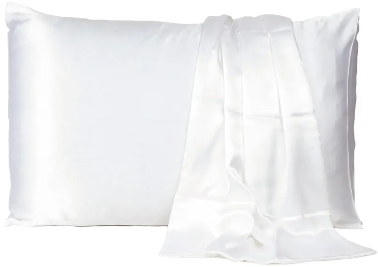 White Dreamy Set Of 2 Silky Satin Queen Pillowcases Photo 2