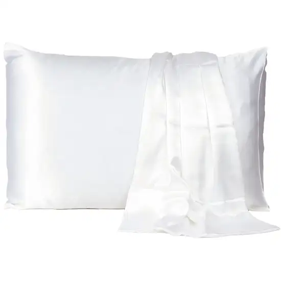 White Dreamy Set Of 2 Silky Satin Queen Pillowcases Photo 2