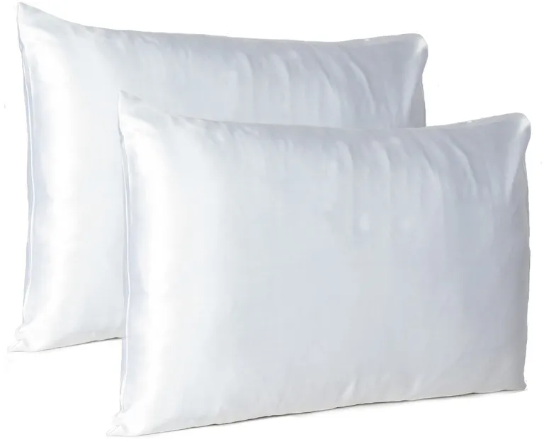 White Dreamy Set Of 2 Silky Satin Queen Pillowcases Photo 1