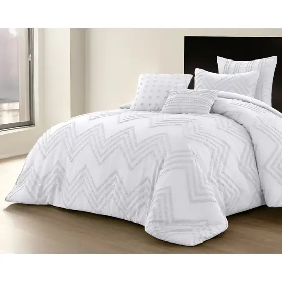 White Twin Polyester 180 Thread Count Washable Duvet Cover Set Photo 2