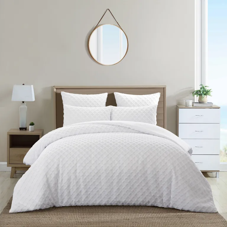 White Twin PolYester 180 Thread Count Washable Duvet Cover Set Photo 4