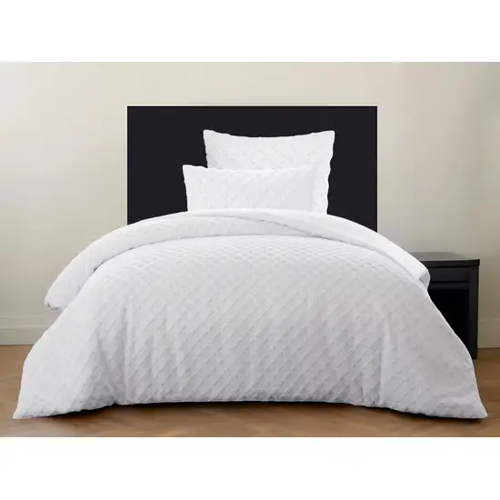 White Twin Polyester 180 Thread Count Washable Duvet Cover Set Photo 1