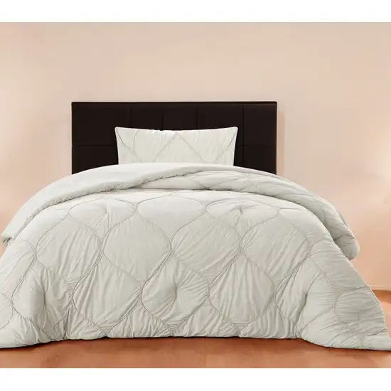 White Twin Polyester 130 Thread Count Washable Down Comforter Set Photo 1