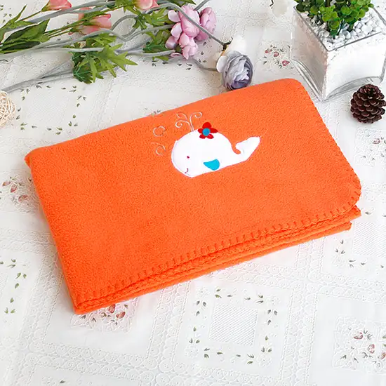 White Whale - Orange -  Embroidered Applique Coral Fleece Baby Throw Blanket (29.5 by 39.4 inches) Photo 3