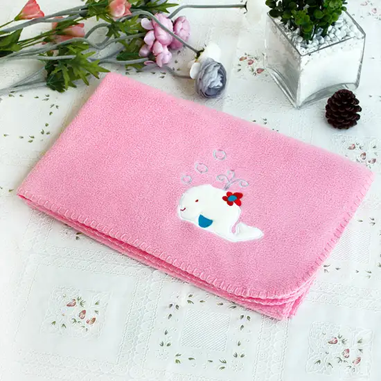 White Whale - Pink -  Embroidered Applique Coral Fleece Baby Throw Blanket (29.5 by 39.4 inches) Photo 3