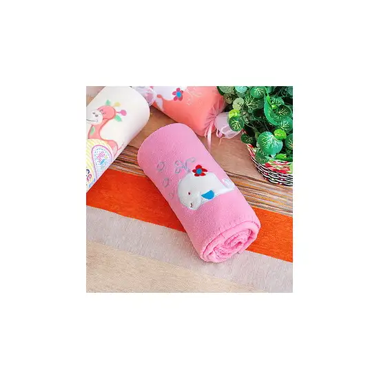 White Whale - Pink -  Embroidered Applique Coral Fleece Baby Throw Blanket (29.5 by 39.4 inches) Photo 2