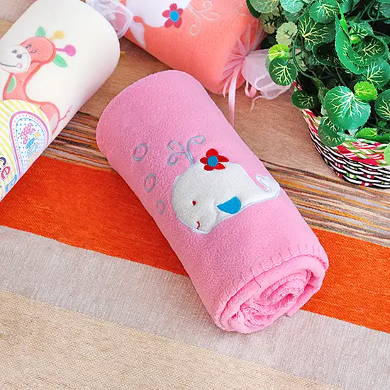 White Whale - Pink -  Embroidered Applique Coral Fleece Baby Throw Blanket (29.5 by 39.4 inches) Photo 1