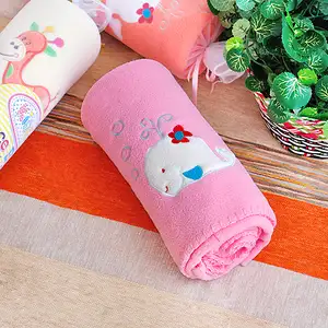 Photo of White Whale - Pink - Embroidered Applique Coral Fleece Baby Throw Blanket (29.5 by 39.4 inches)