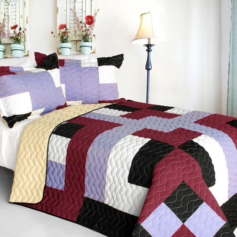 Wind Castle - 3PC Vermicelli-Quilted Patchwork Quilt Set (Full/Queen Size) Photo 1
