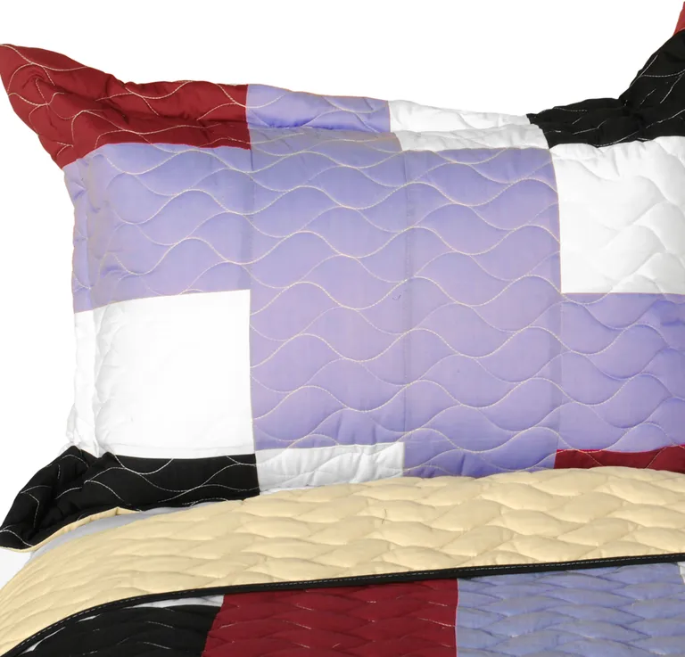 Wind Castle - 3PC Vermicelli-Quilted Patchwork Quilt Set (Full/Queen Size) Photo 2