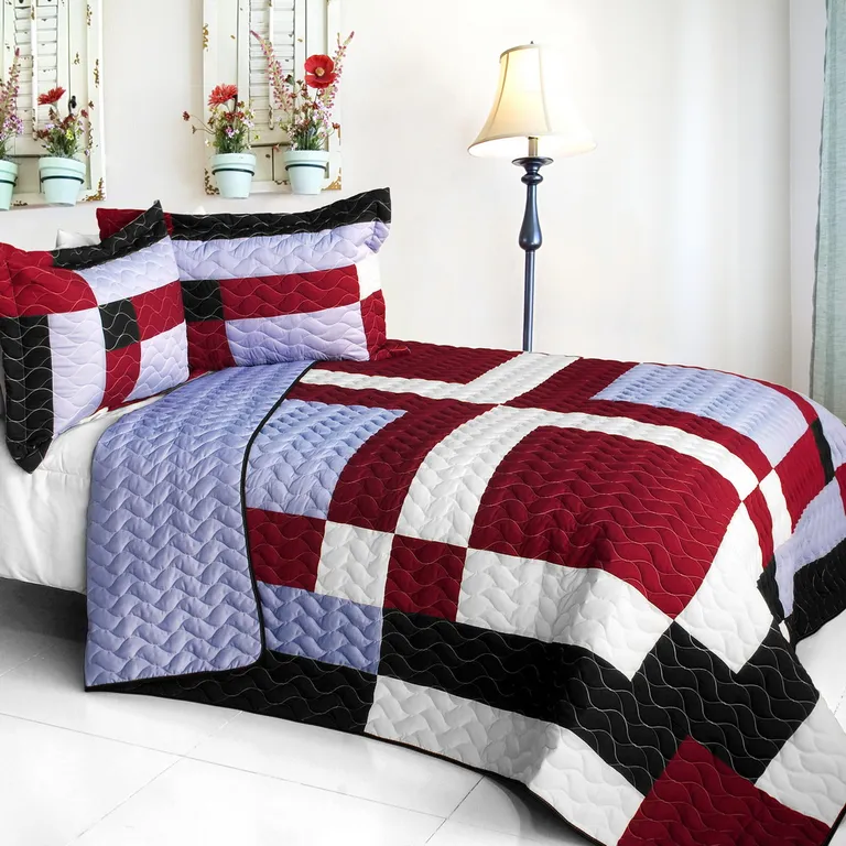 Wine Field - 3PC Vermicelli - Quilted Patchwork Quilt Set (Full/Queen Size) Photo 1