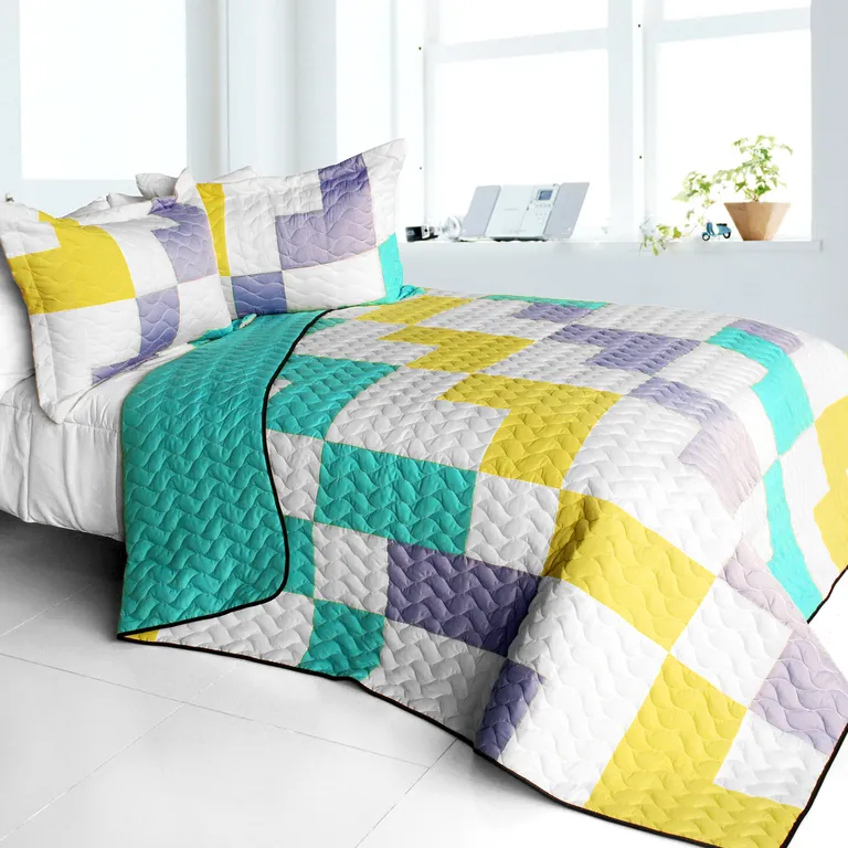 Wonderful Melody - 3PC Vermicelli - Quilted Patchwork Quilt Set (Full/Queen Size) Photo 1