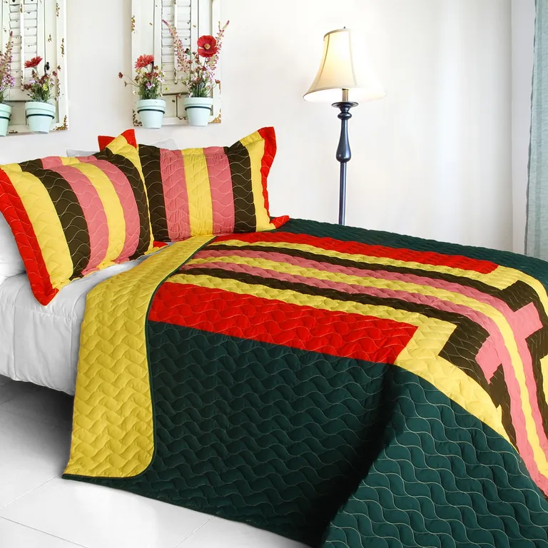 Yesterday Spring - 3PC Vermicelli-Quilted Patchwork Quilt Set (Full/Queen Size) Photo 1